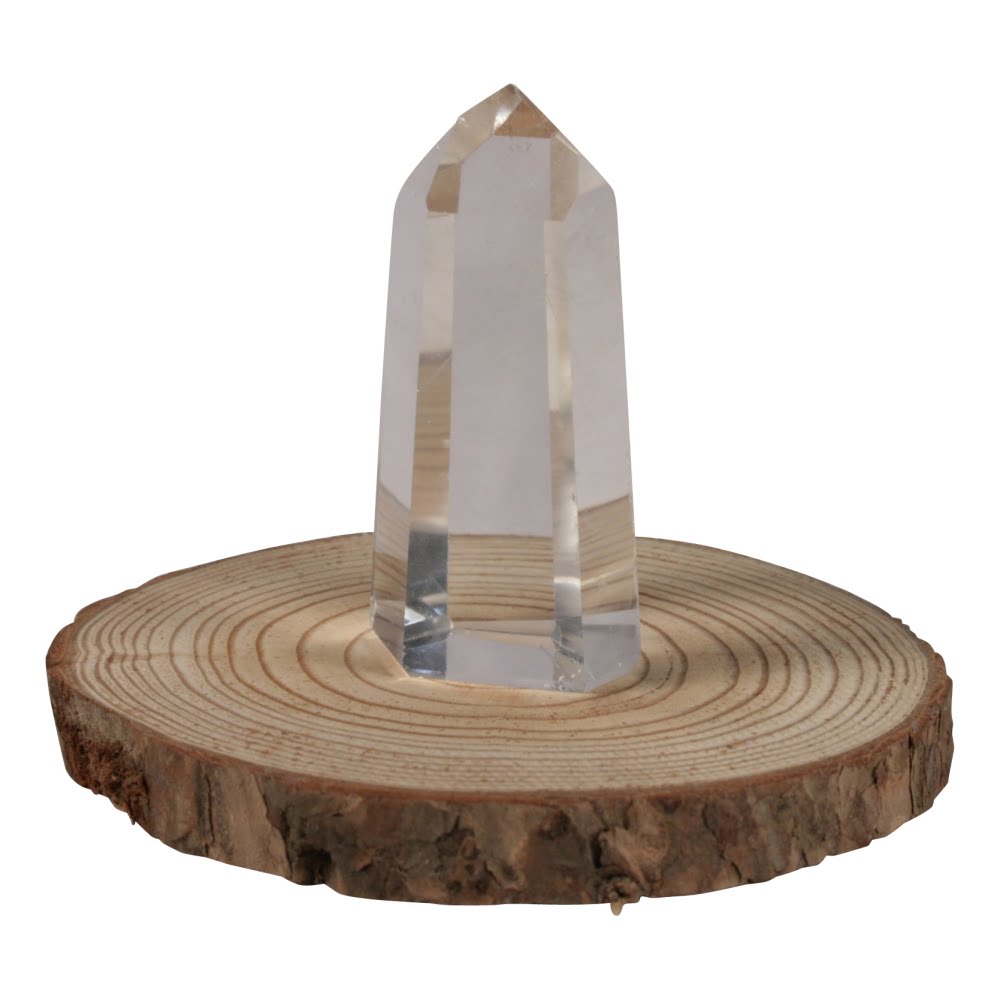 Bergkristal punt op boomschijf