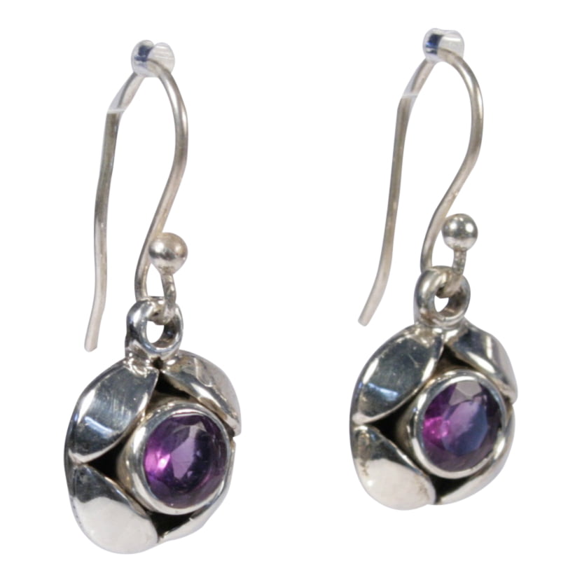 Amethist oorbellen zilver bloem vorm