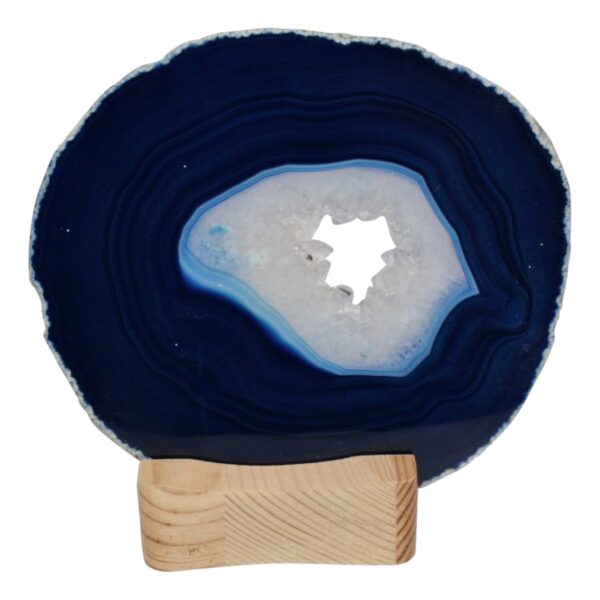 Agaat schijf met waxinelichtje blauw