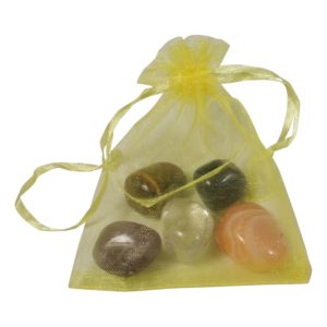 Edelsteen zakje - tijgeroog, carneool, Bergkristal, Sodaliet, Amethist