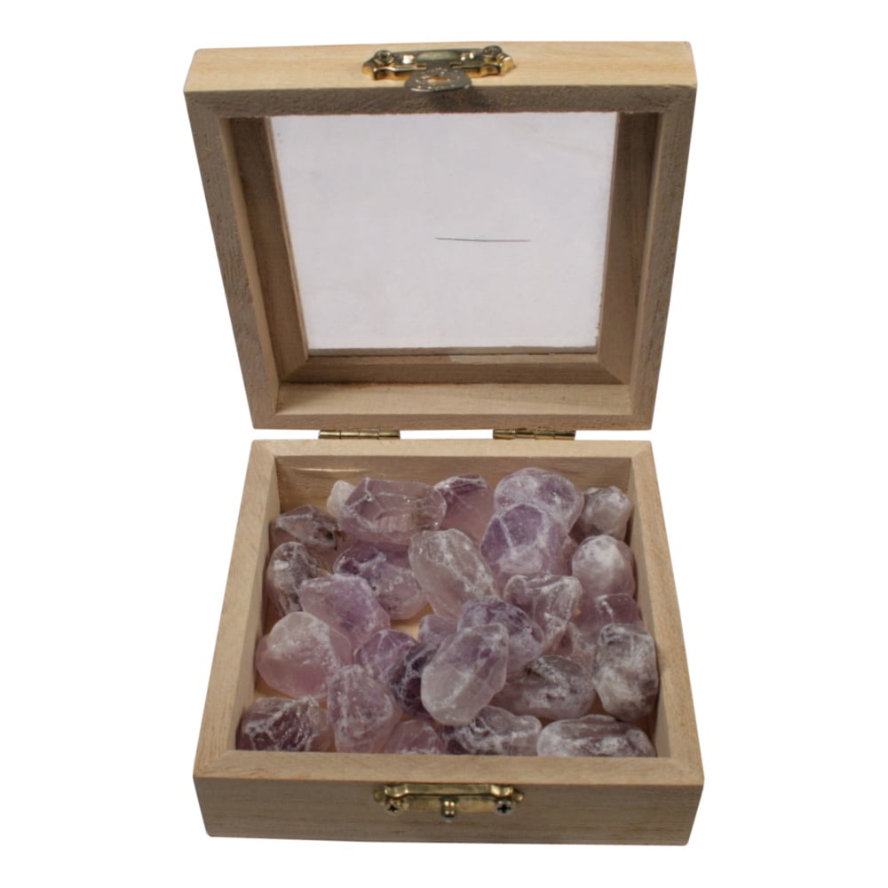 Houten Doosje edelsteen waterset met paarse Amethist steentjes