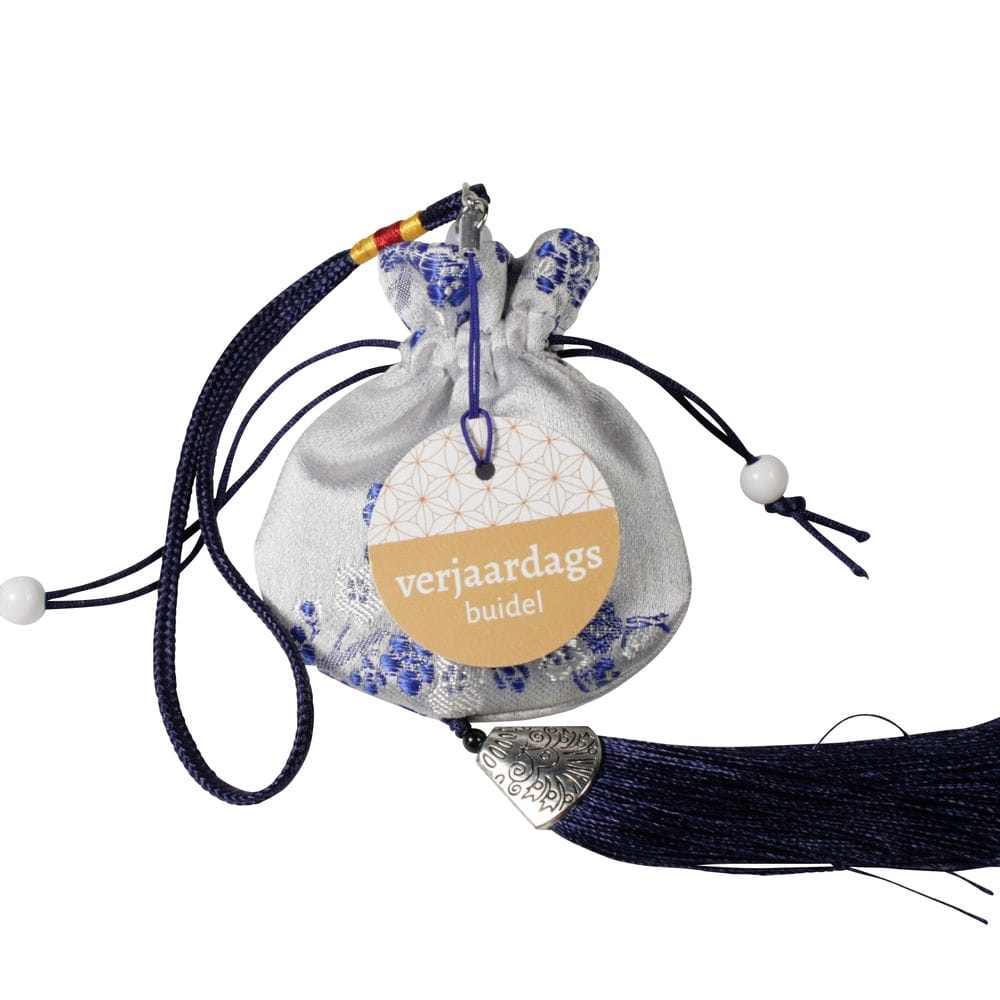 Verjaardags buidel met label licht blauw