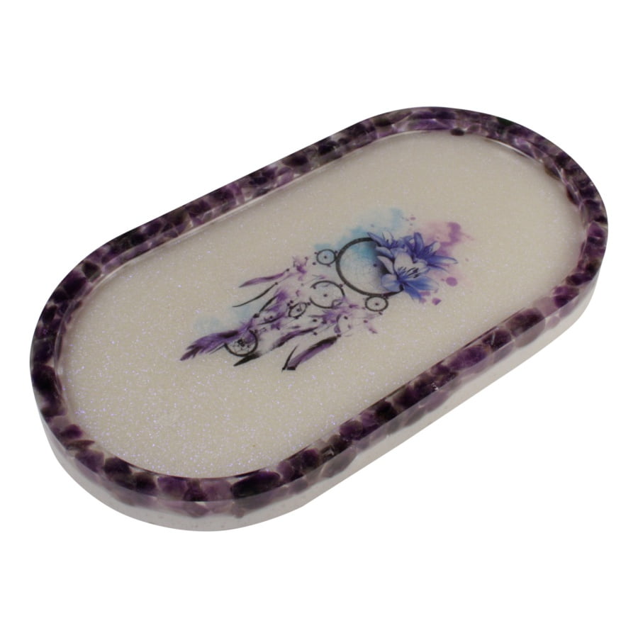 Paarse witte Tray met Amethist Dromenvanger