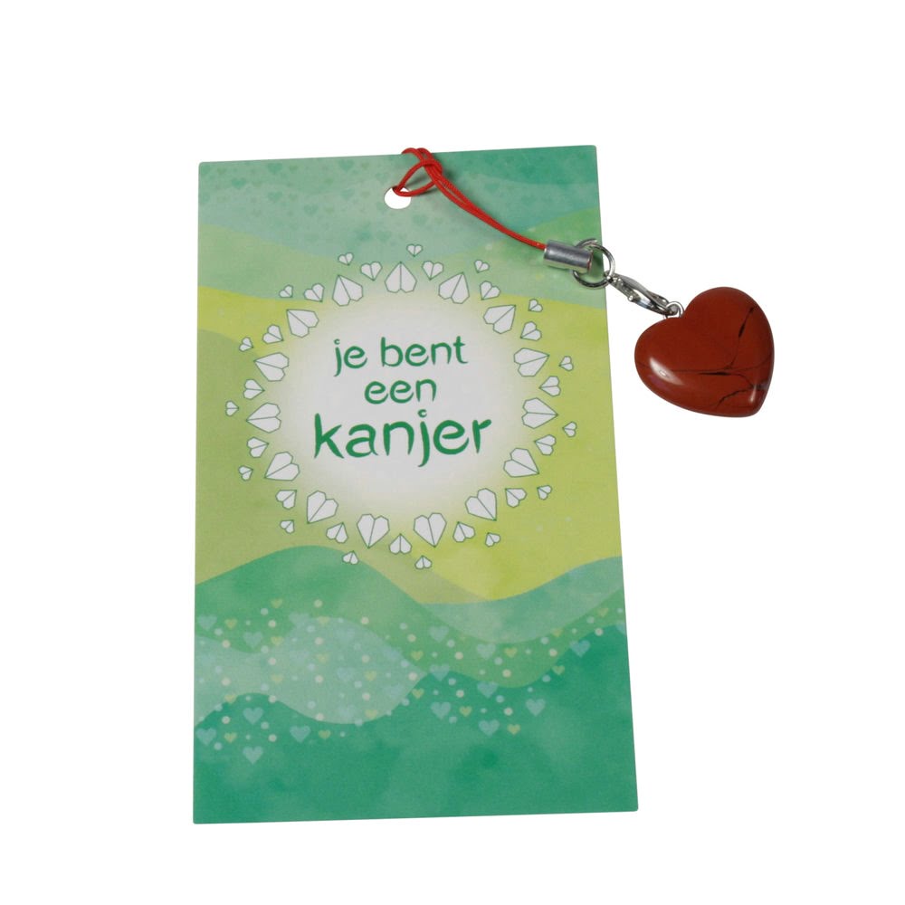Kaartje kanjer en edelsteen hartje jaspis