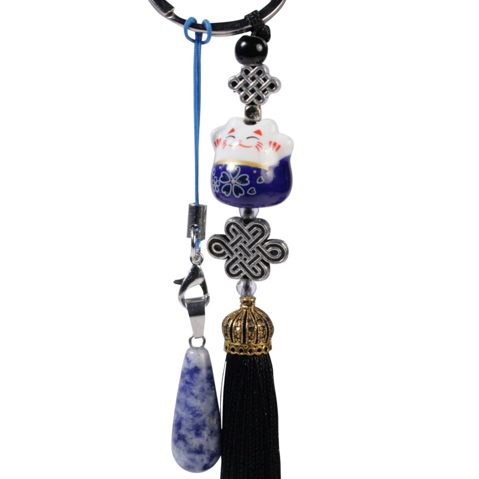 Sleutelhanger Lucky cat blauw sodaliet