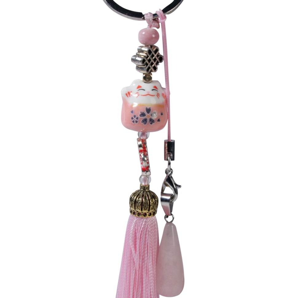 Sleutelhanger lucky cat roze Rozenkwarts