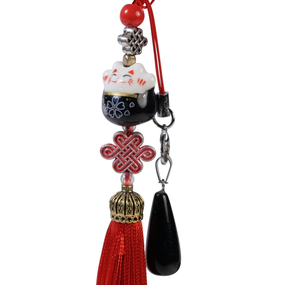 Sleutelhanger lucky cat zwart Onyx