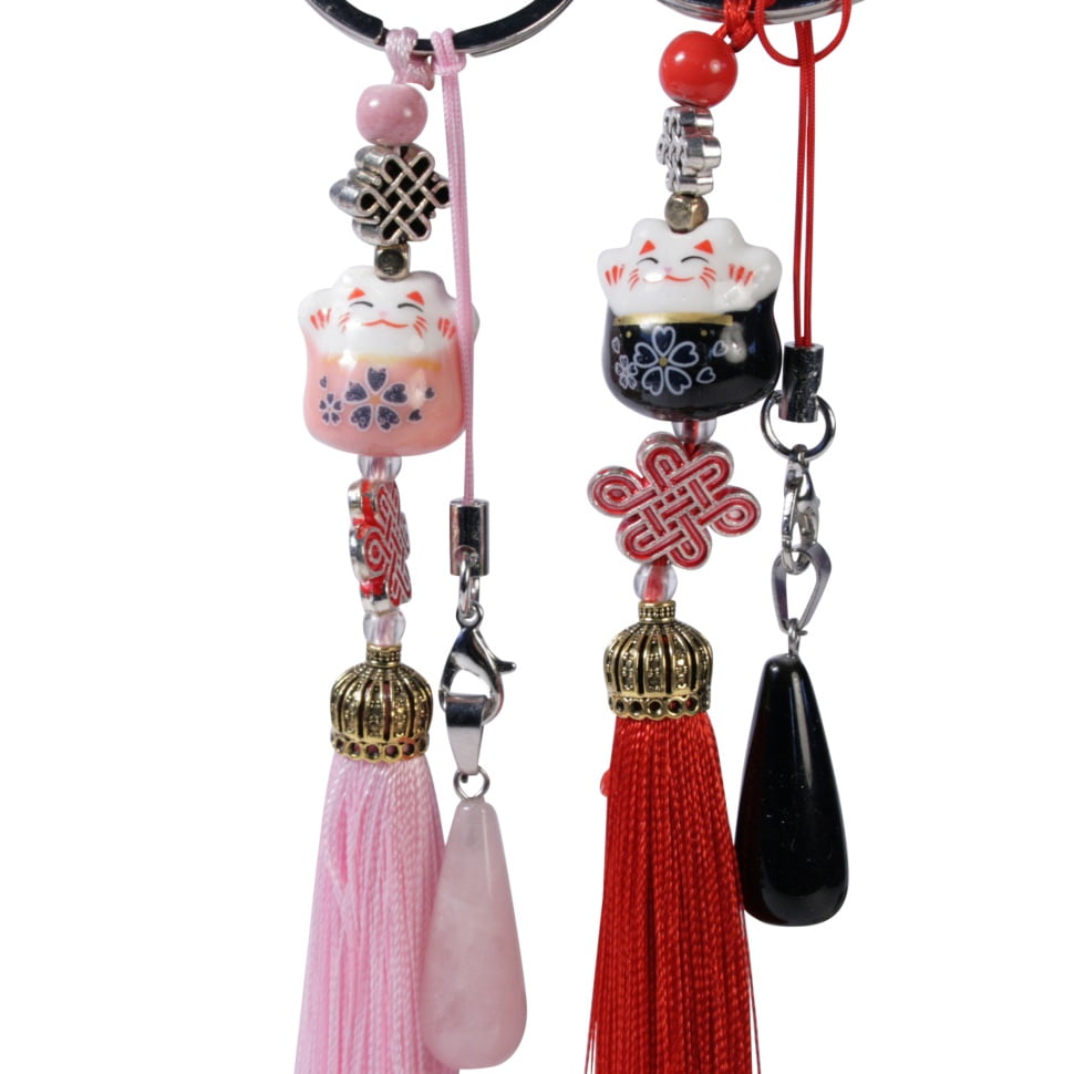 Sleutelhanger roze en zwarte cat