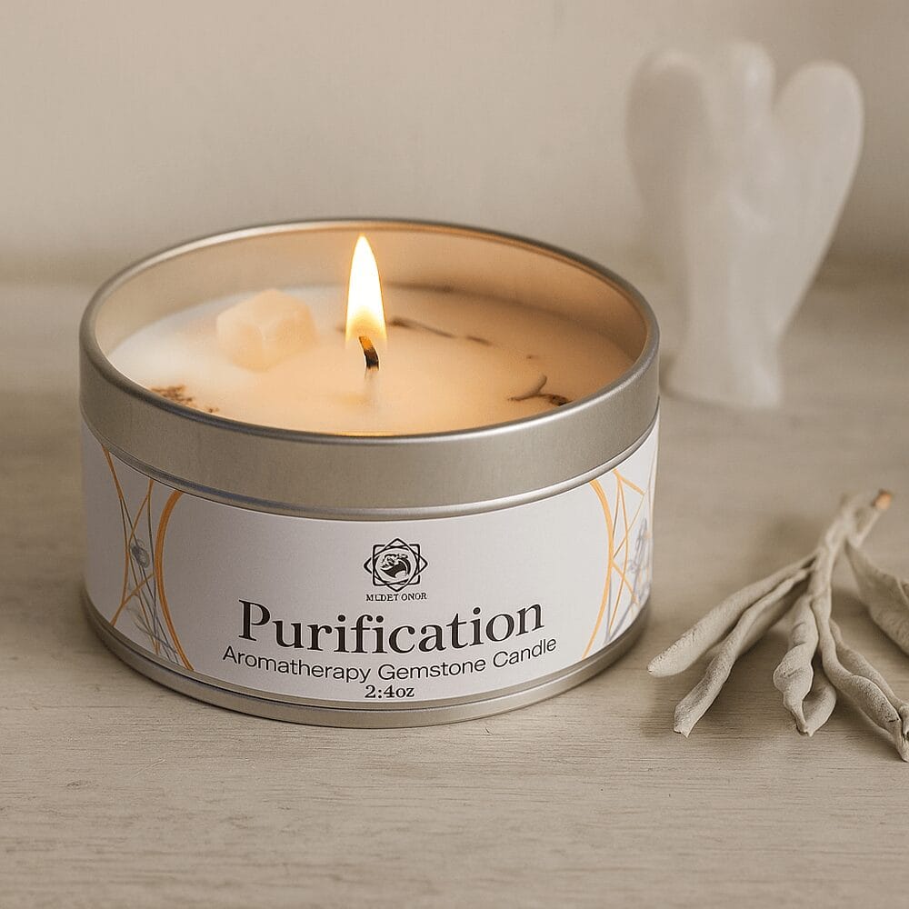 Sfeerfoto edelsteen kaars Seleniet